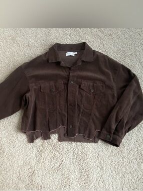 Lush Brown Corduroy Cropped Jacket Large Button Front Shacket Oversized
